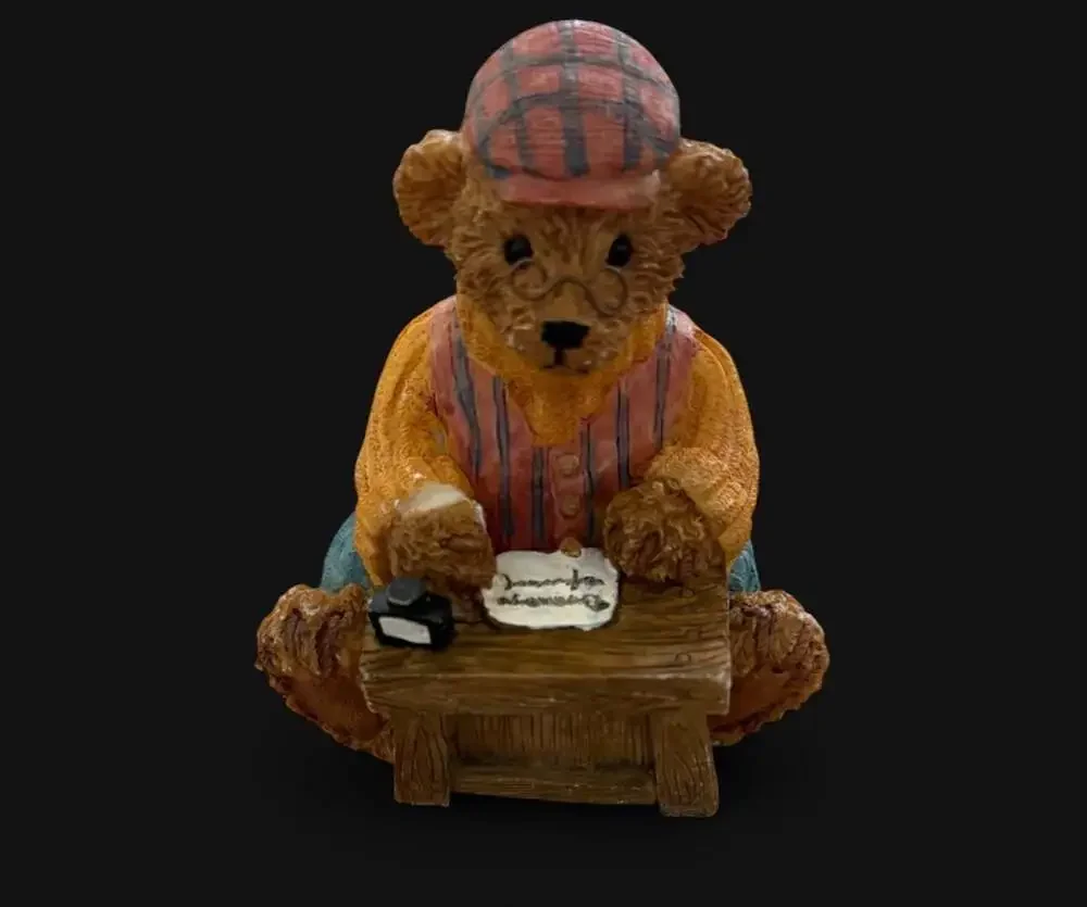 Set of 3 Vintage Resin Bear Figurines Including Hiking Bear, Writing Bear, and A